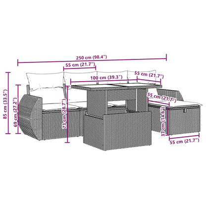 6-teiliges Gartensofa-Set mit Kissen, braun, Polyrattan