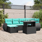 7-teiliges Gartensofa-Set mit Kissen, schwarzes Polyrattan
