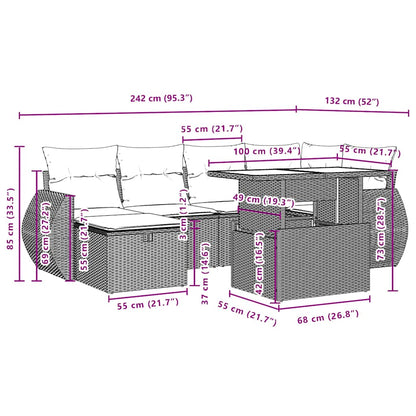 7-teiliges Gartensofa-Set mit Kissen, grau, Polyrattan