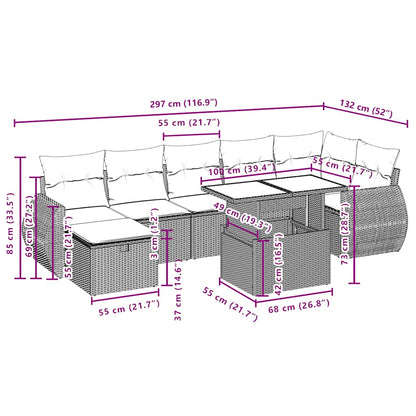 8-teiliges Gartensofa-Set mit Kissen, schwarzes Polyrattan