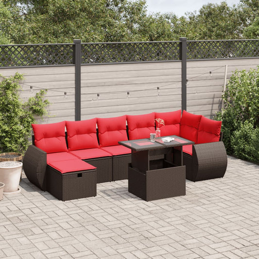 8-teiliges Gartensofa-Set mit Kissen, braun, Polyrattan