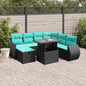 8-teiliges Gartensofa-Set mit Kissen, schwarzes Polyrattan