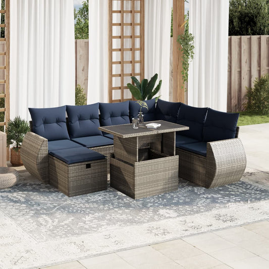 8-teiliges Gartensofa-Set mit Kissen, grau, Polyrattan