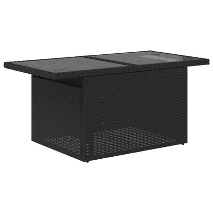 9-teiliges Gartensofa-Set mit Kissen, schwarzes Polyrattan
