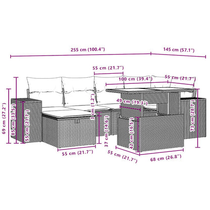 7-teiliges Gartensofa-Set mit Kissen, grau, Polyrattan