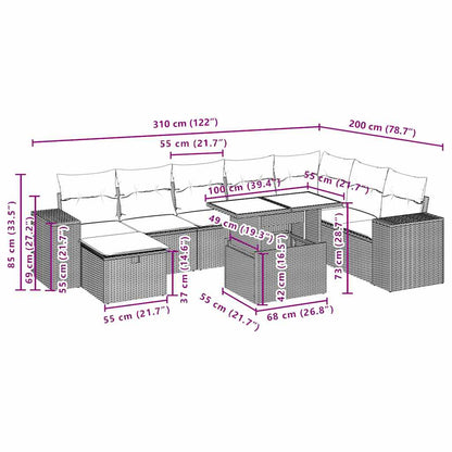 9-teiliges Gartensofa-Set mit Kissen, braun, Polyrattan