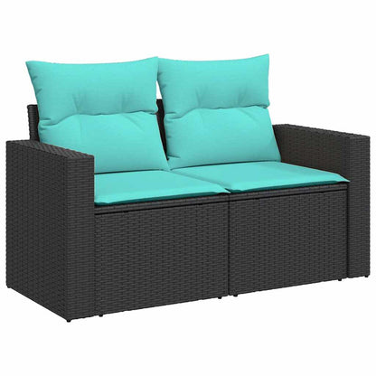 11-teiliges Gartensofa-Set mit Kissen, schwarzes Polyrattan