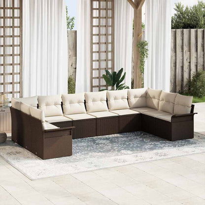 10 teiliges Garten Sofa Set mit Kissen Braunes Poly Rattan