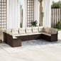 10 teiliges Garten Sofa Set mit Kissen Braunes Poly Rattan