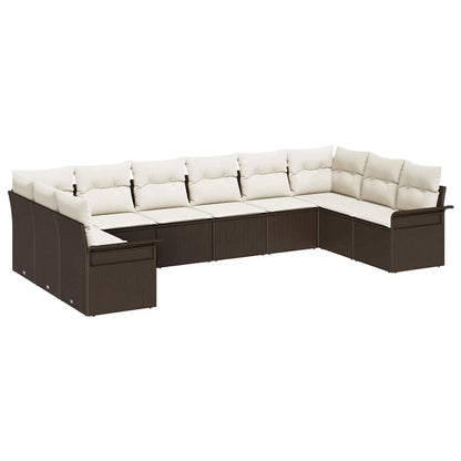 10 teiliges Garten Sofa Set mit Kissen Braunes Poly Rattan