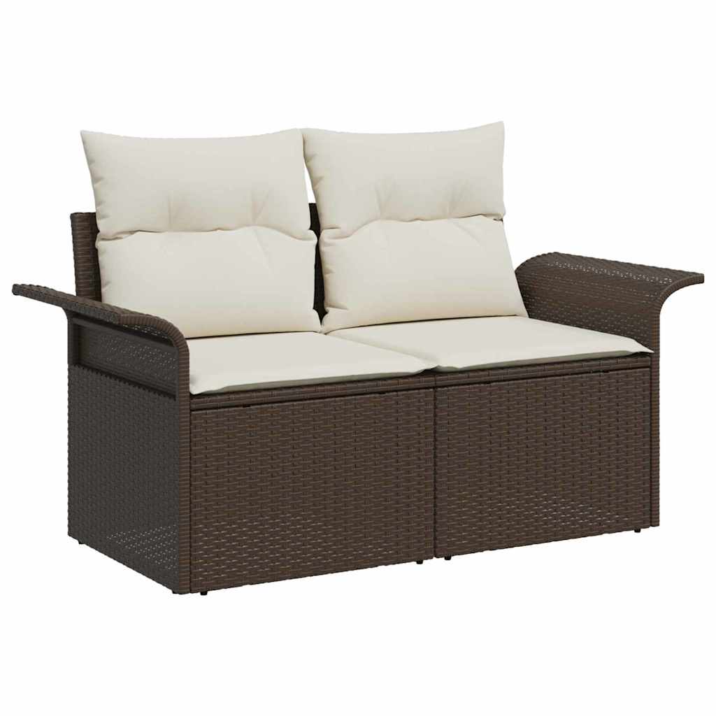 10 teiliges Garten Sofa Set mit Kissen Braunes Poly Rattan