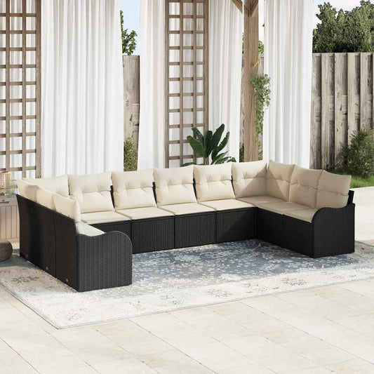 10-teilige Garten Sofa Set mit Kissen Schwarz Poly Rattan