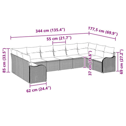 10-teilige Garten Sofa Set mit Kissen Schwarz Poly Rattan