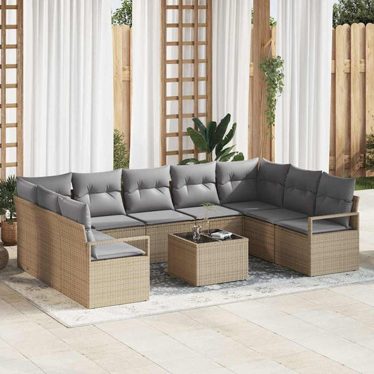 10-teiliges Garten Sofa Set mit Kissen aus schwarzem Poly Rattan