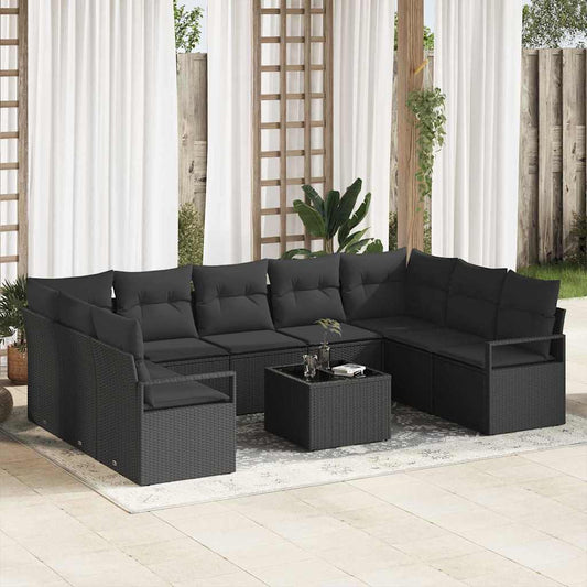 10-teiliges Garten Sofa Set mit Kissen Beige Poly Rattan