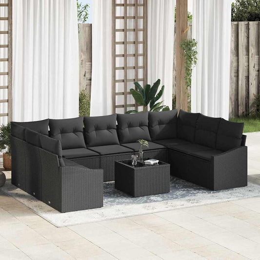 10-teiliges Garten Sofa Set mit Kissen Beige Poly Rattan