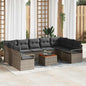10-teilige Garten-Sofa-Garnitur mit Kissen in Grau aus Poly-Rattan