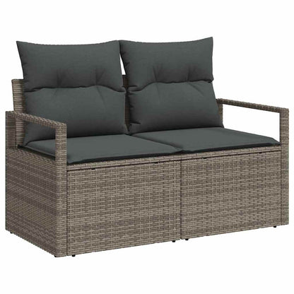 10-teilige Garten-Sofa-Garnitur mit Kissen in Grau aus Poly-Rattan
