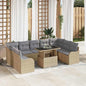 10-teilige Garten Sofa Set mit Kissen Beige Poly Rattan