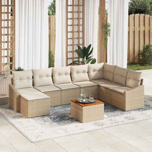 Garten-Sofa-Set 9 pcs Beige, weiß