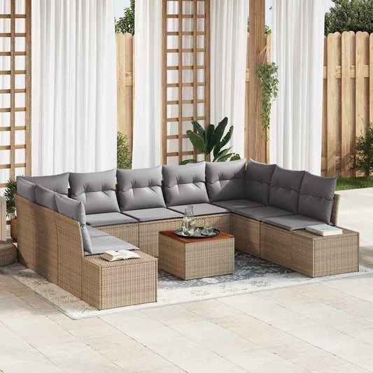 10-teiliges Garten Sofa Set 10 pcs Beige, hellgrau Holzrahmen