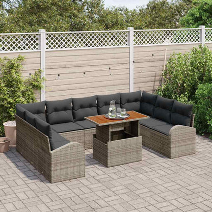 10-teilige Garten Sofa Set mit Kissen Grau Poly Rattan