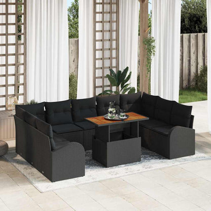 10-teilige Garten Sofa Set mit Kissen Schwarz Poly Rattan