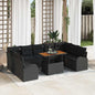10-teilige Garten Sofa Set mit Kissen Schwarz Poly Rattan