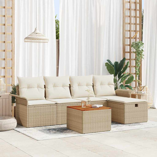 Garten-Sofa-Set mit Speicher 6 pcs Beige Poly Rattan