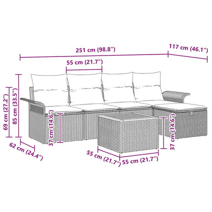 Garten-Sofa-Set mit Speicher 6 pcs Beige Poly Rattan