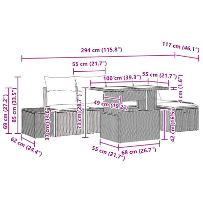 6-teiliges Garten-Sofa-Set Braun aus Poly-Ratten mit Kissen