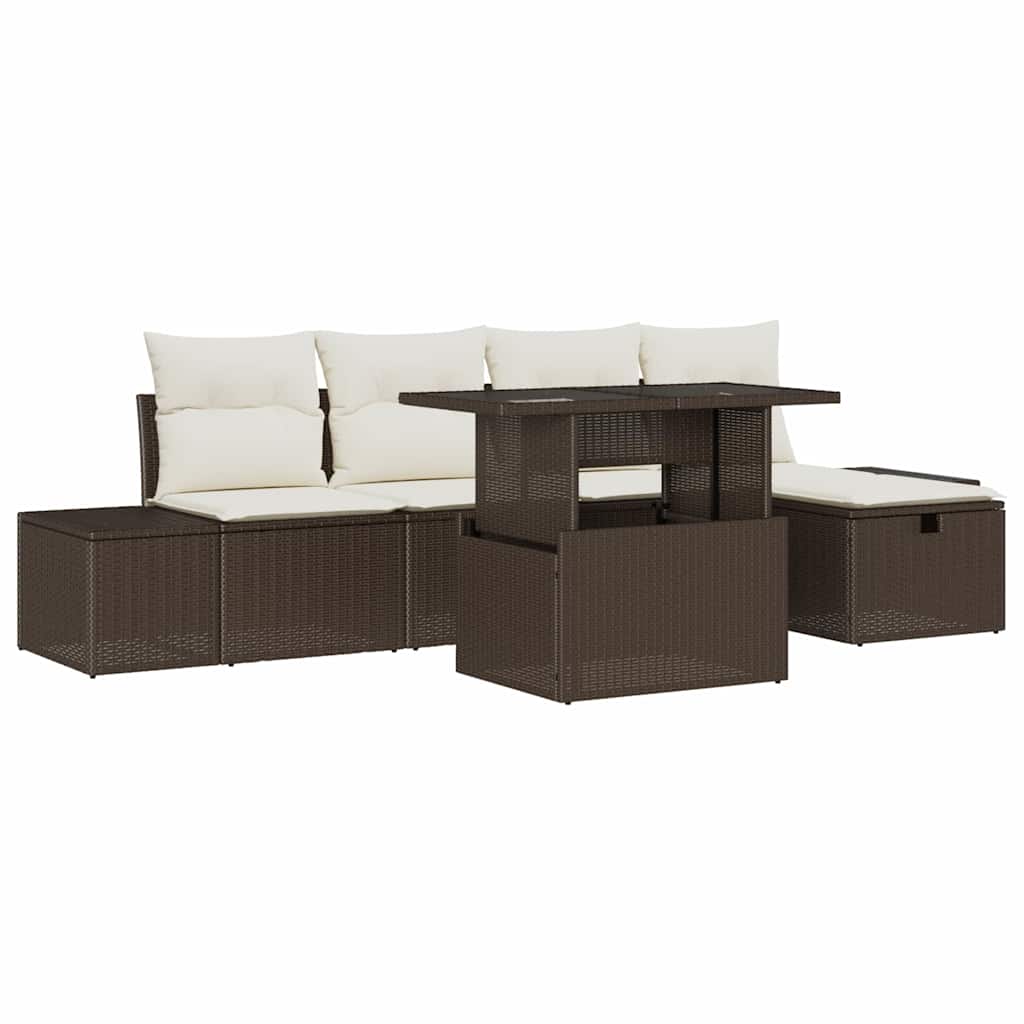 6-teiliges Garten-Sofa-Set Braun aus Poly-Ratten mit Kissen