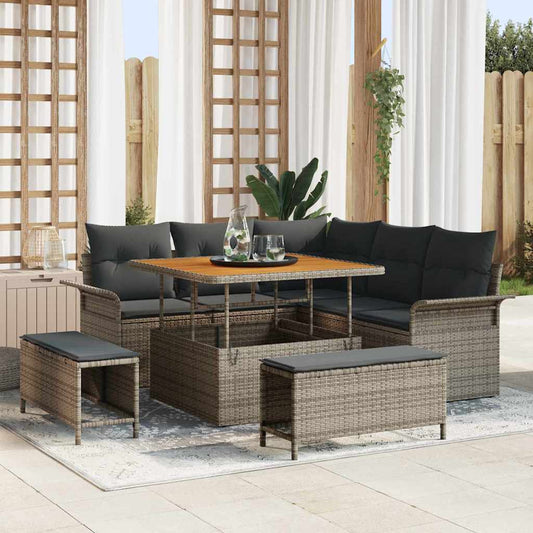 Garten-Sofa-Set Höhenverstellbar 8 pcs Grau Poly-Rattan