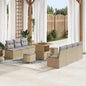 10 teiliges Garten Sofa Set mit Kissen Beige Poly Rattan Akazie