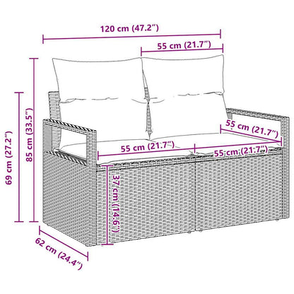 10 teiliges Garten Sofa Set mit Kissen Beige Poly Rattan Akazie