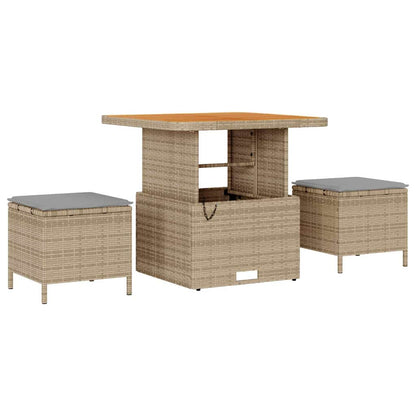 10 teiliges Garten Sofa Set mit Kissen Beige Poly Rattan Akazie