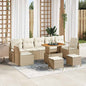 10-teilige Garten-Sofa-Garnitur mit Kissen in Beige aus Poly Rattan und Akazienholz