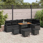 10-teilige Garten Sofa Set mit Kissen Schwarz Poly Rattan Akazie