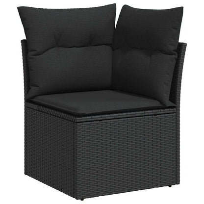 10-teilige Garten Sofa Set mit Kissen Schwarz Poly Rattan Akazie