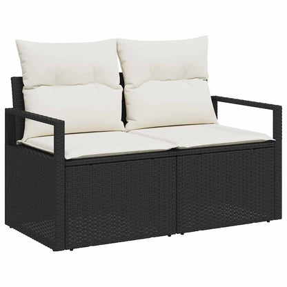 10-teilige Garten Sofagarnitur mit Kissen Schwarz Poly Rattan Akazie