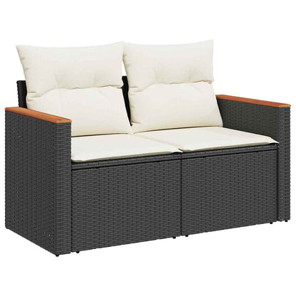 10-teilige Garten Sofa Set mit Kissen Schwarz Poly Rattan