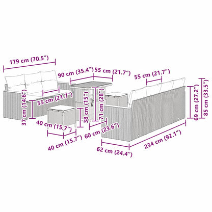 10-teilige Garten Sofaset mit Kissen Beige Poly Rattan Akazie