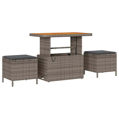 10 teiliges Garten Sofa Set mit Kissen Grau Poly Rattan Akazie