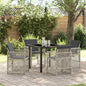5-teiliges Gartentisch-Set mit Kissen in Hellgrau aus Poly Rattan.