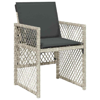 5-teiliges Gartentisch-Set mit Kissen in Hellgrau aus Poly Rattan.