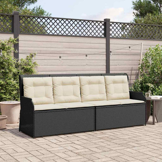 Gartenbank mit Kissen Schwarz Poly Rattan