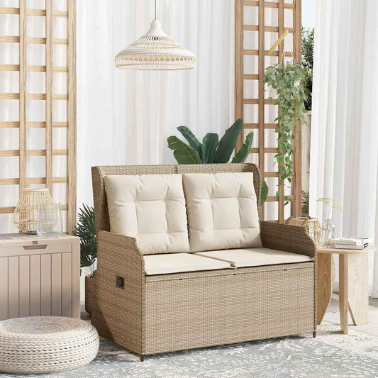 Gartenbank mit Kissen Beige Poly Rattan