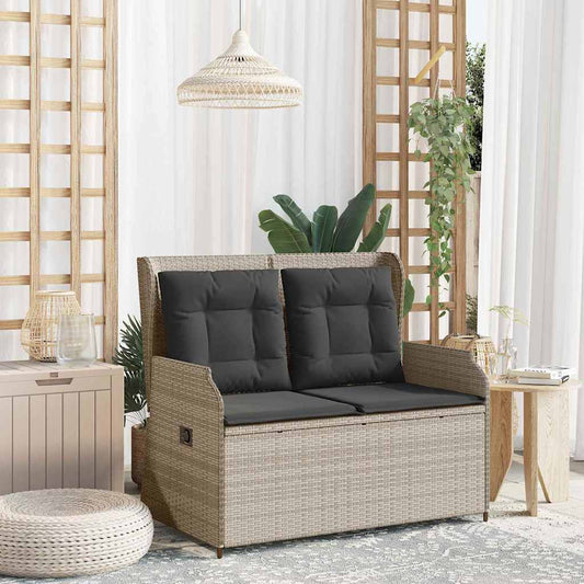 Gartenbank mit Kissen Hellgrau Poly Rattan