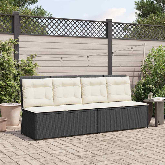 Gartenbank mit Kissen Schwarz Poly Rattan