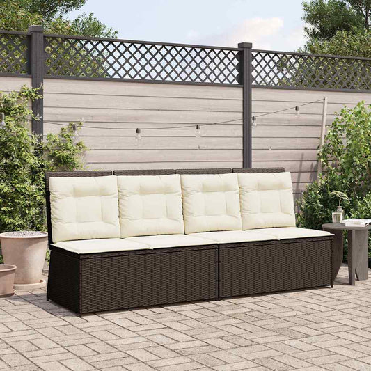 Gartenbank mit Kissen Braun Poly Rattan